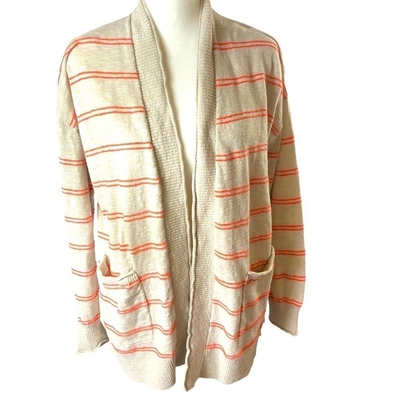 Madewell Open Front Cardigan  Women S Oatmeal with Orange Horizontal Stitching - Picture 1 of 10